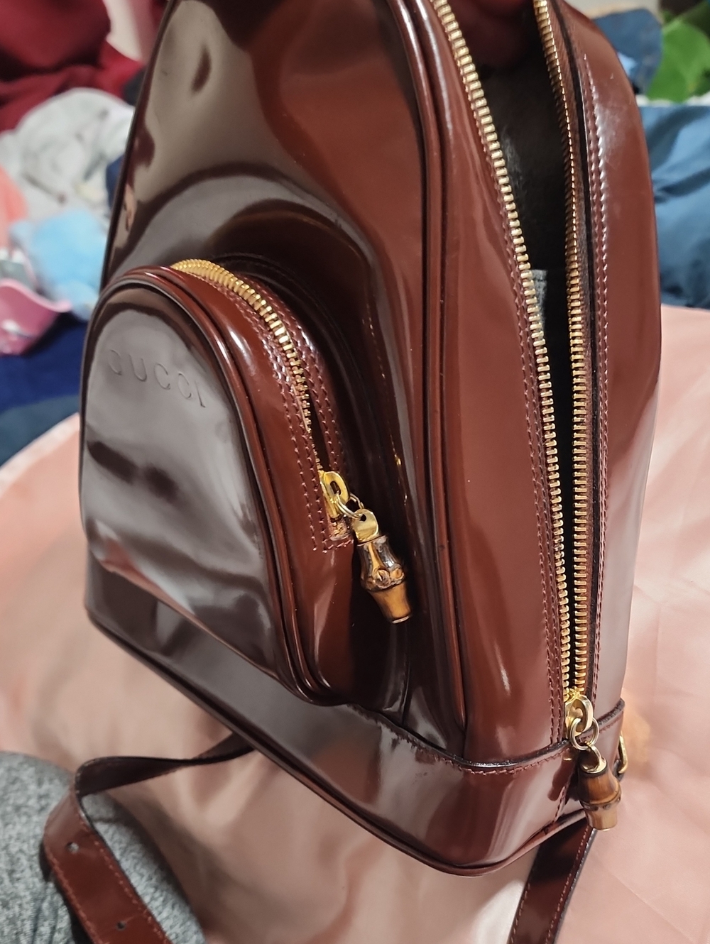 GUCCI Brown Leather Backpack with Gold Hardware - Picture 11 of 12